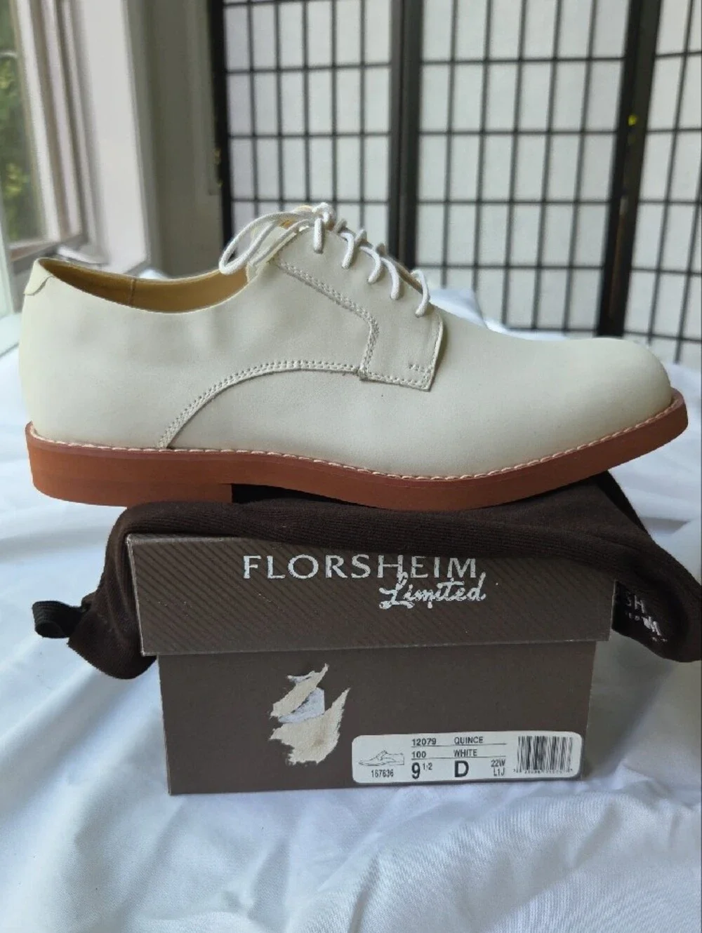 Florsheim White Leather Derby with Brown Welt